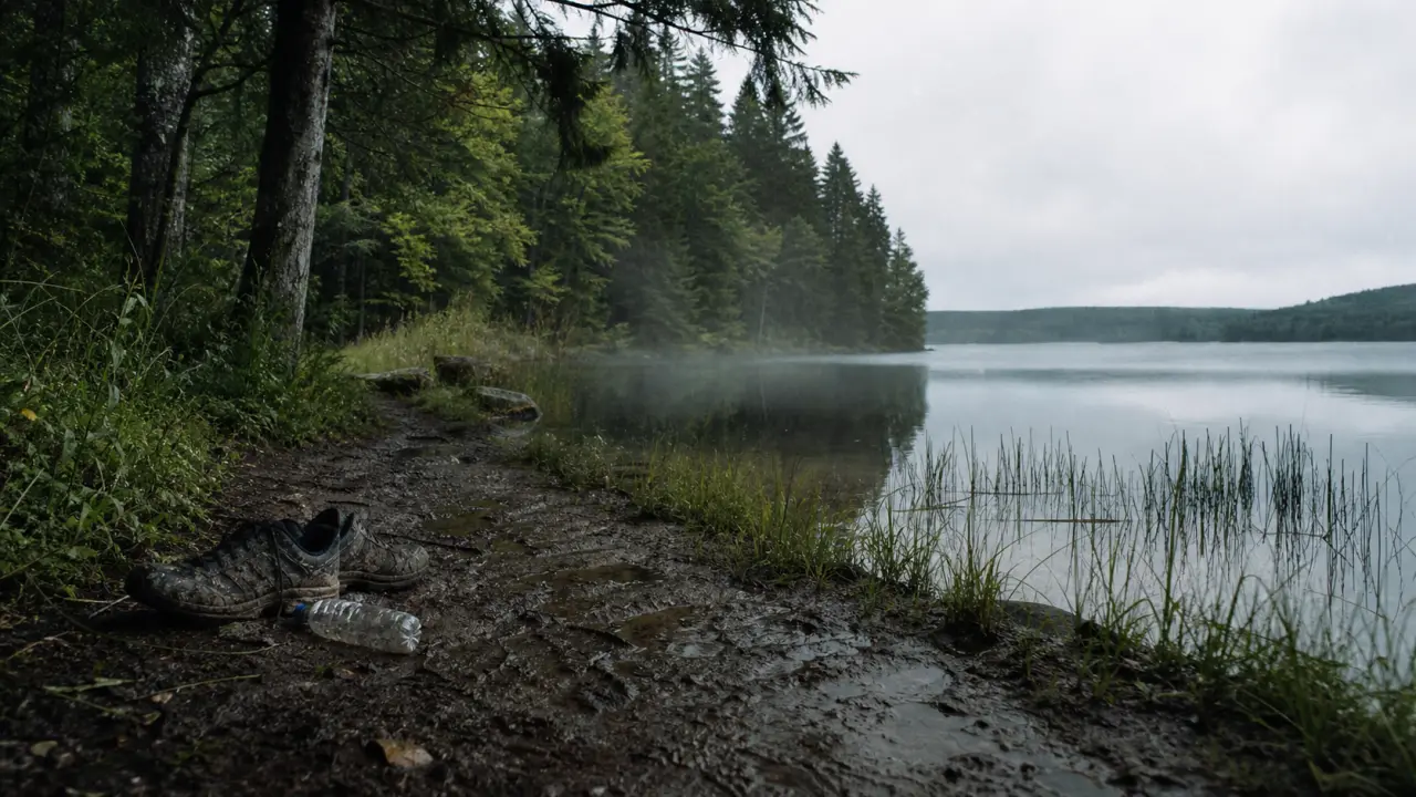 Lac de Chamboux, sentier près du lac et forêt en Morvan