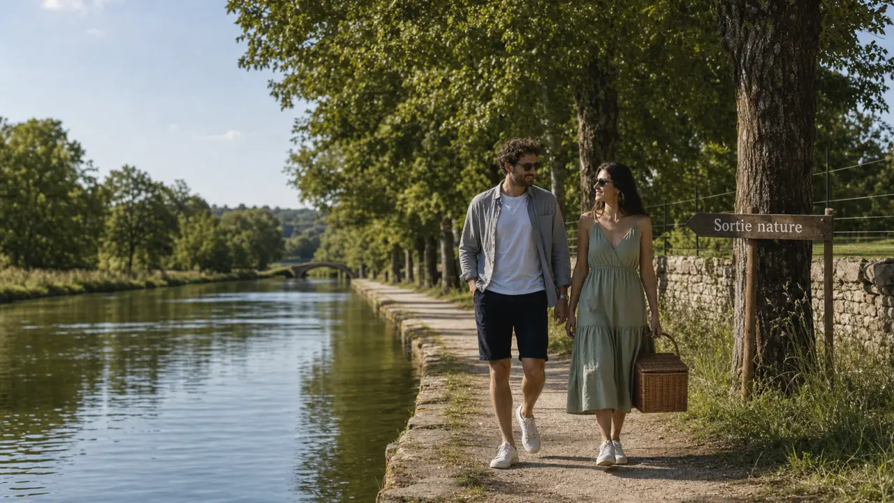 Sortie en cote d'or : chemin nature près de Dijon, couple et panier pique-nique