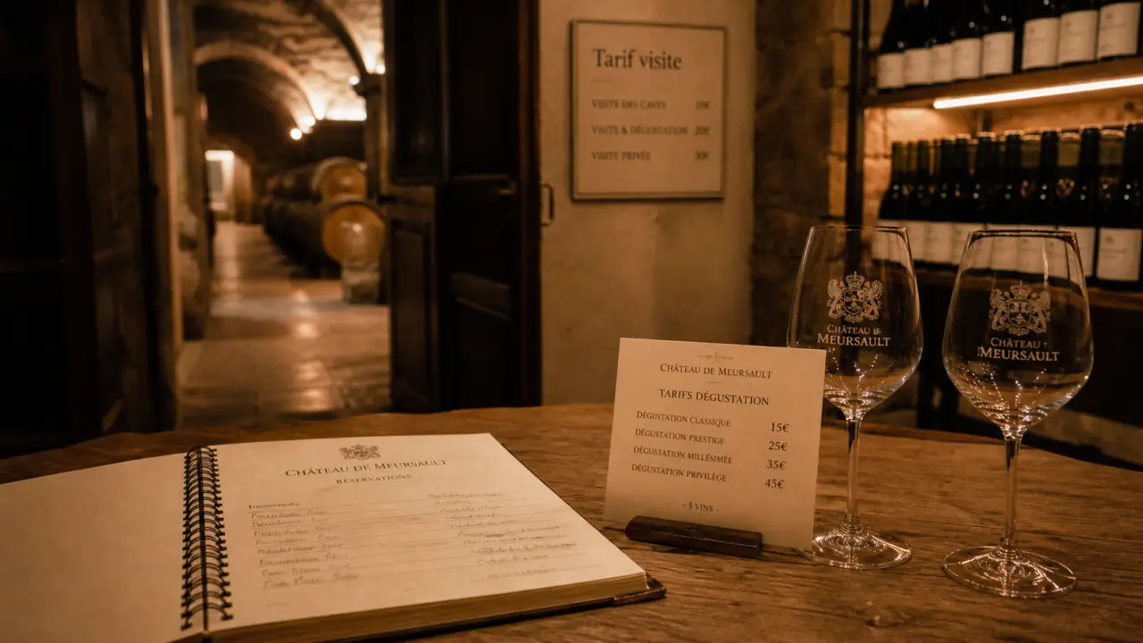 Château de Meursault visite tarif : carnet de réservation et carte tarif, verres de dégustation