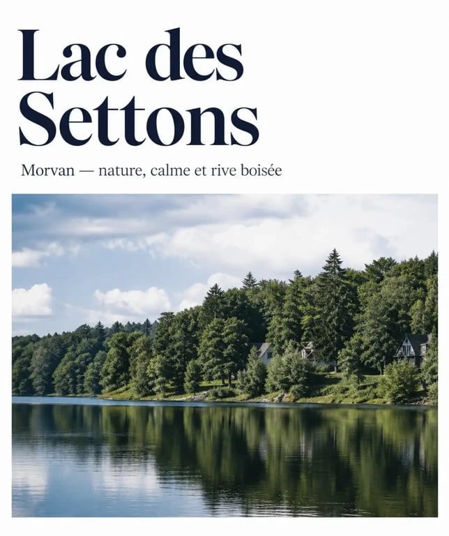 gite morvan lac : vue éditoriale du Lac des Settons avec rive boisée et hébergements au bord de l’eau