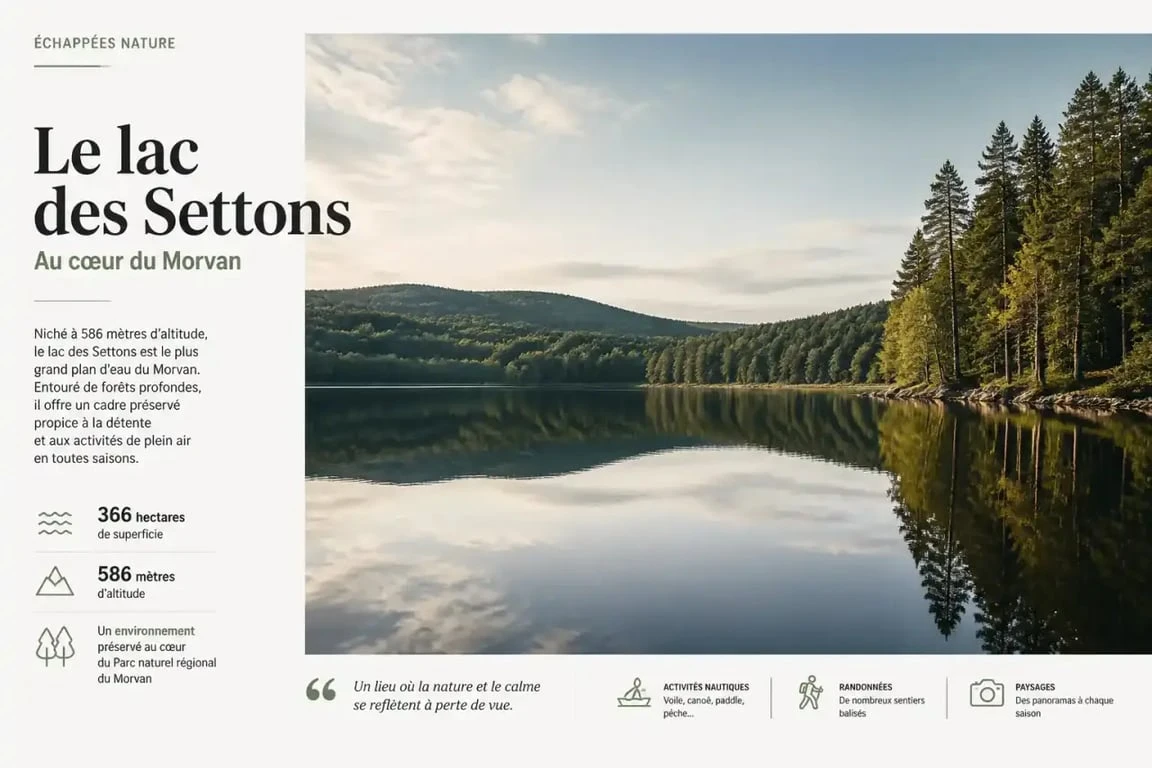 Vue panoramique du lac des Settons dans le Morvan, destination idéale pour un séjour en Gîtes de France