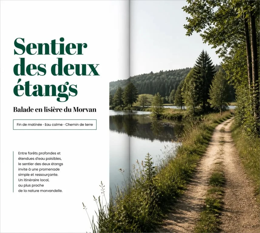 Bierre-en-Morvan, sentier de randonnée près des étangs et des bois