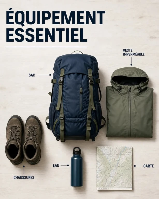 Checklist visuelle du matériel pour la randonnée sur la boucle du Morvan