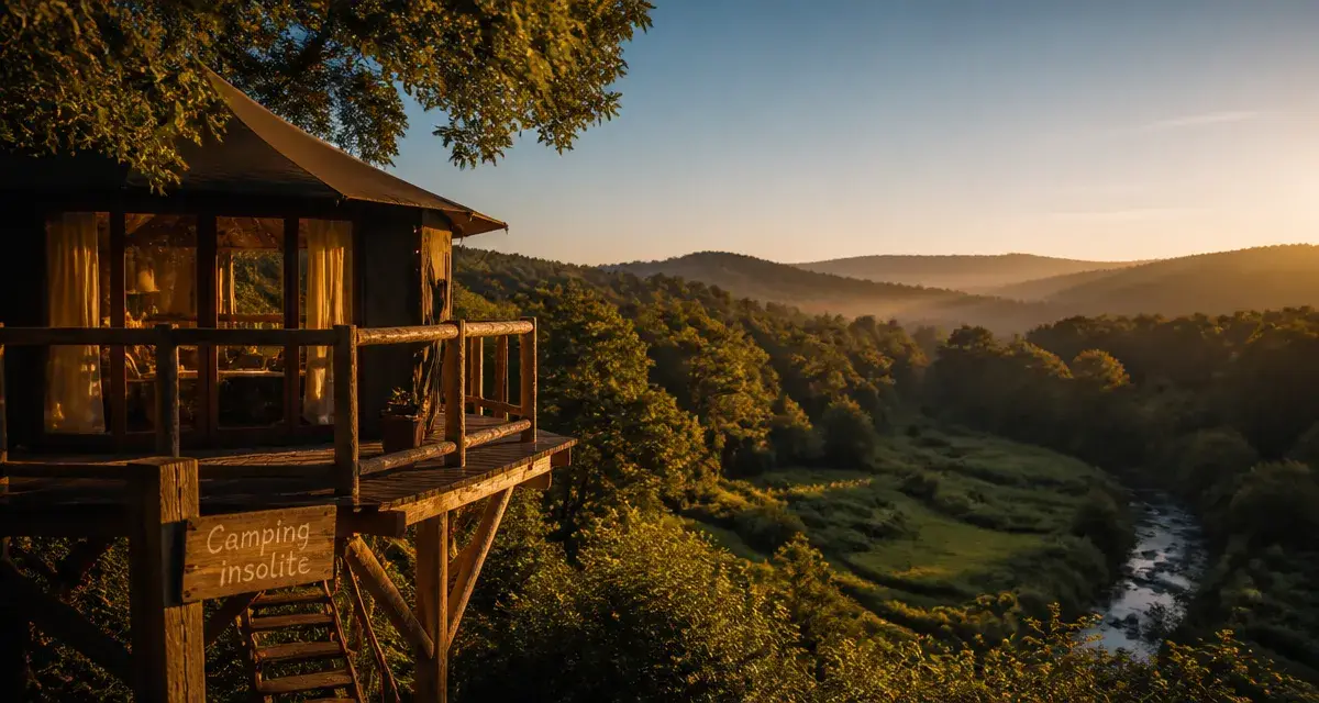 Camping insolite Morvan : cabane perchée, vue sur la nature