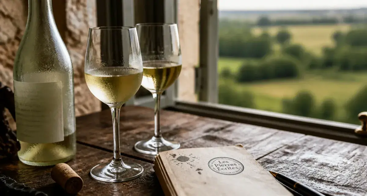 Domaine les pierres ecrites, vin bio près de la Loire, carnet et table en bois