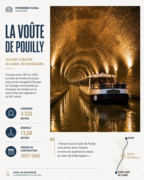 Croisière sur le canal de Bourgogne dans la Voûte de Pouilly