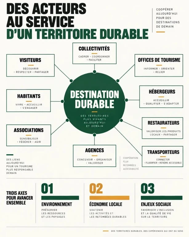 Infographie des acteurs du tourisme durable et de leurs rôles dans une destination