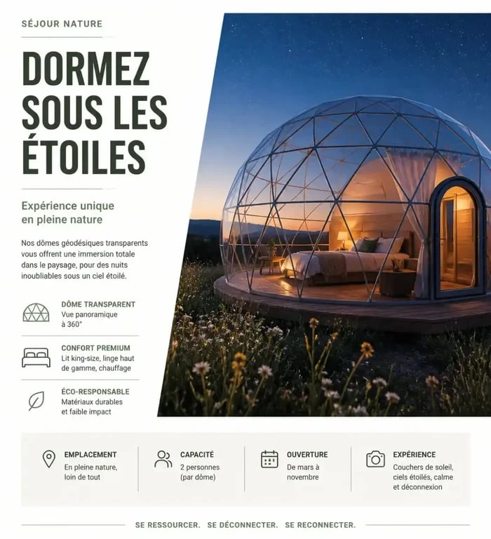 Bulle transparente pour une nuit sous les étoiles dans le Morvan