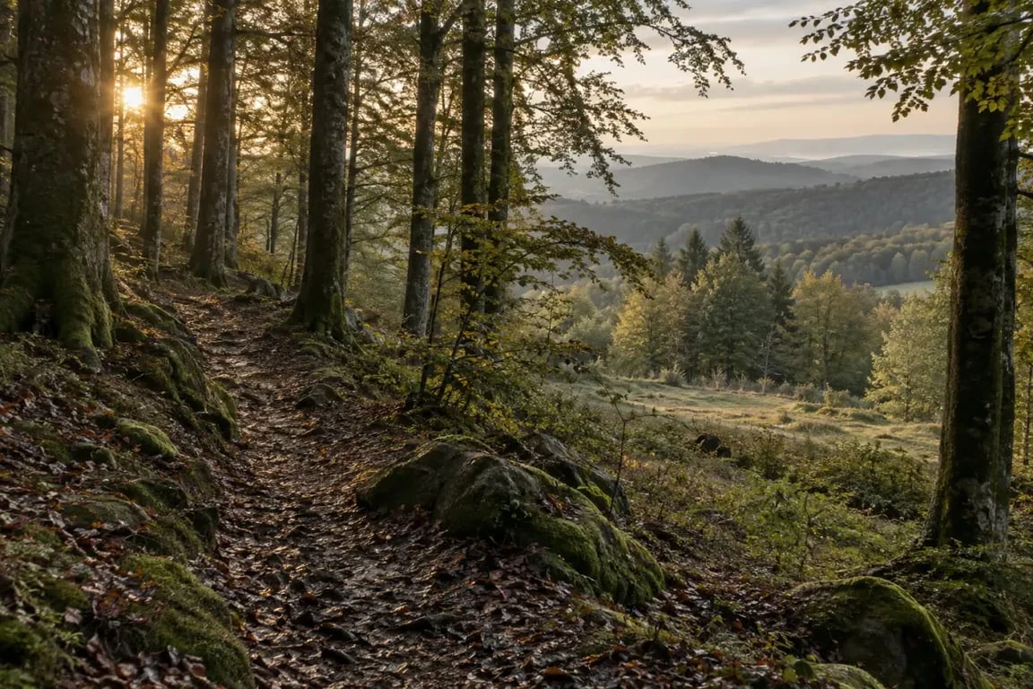 Mont Beuvray dans la forêt du Morvan avec un sentier vers Bibracte