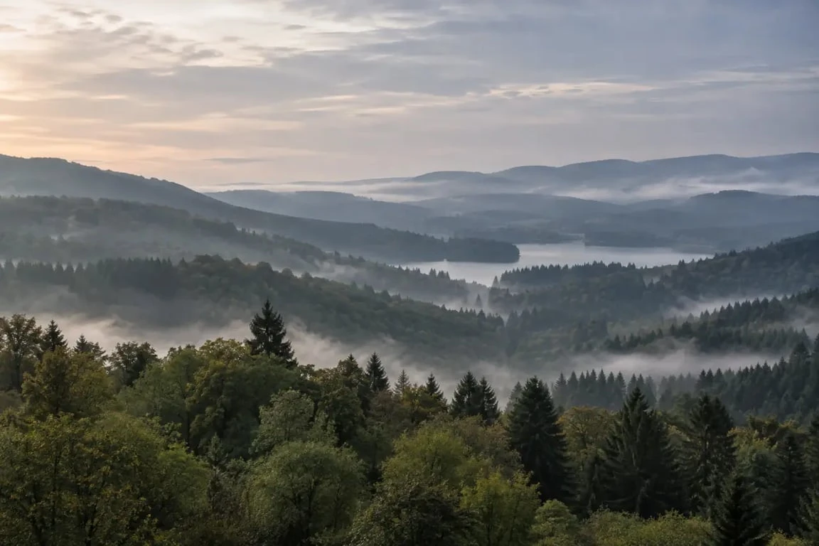 Forêt du Morvan et lac au cœur des collines boisées de Bourgogne