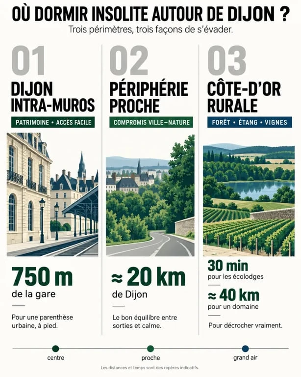 Hébergement insolite à Dijon : comparaison entre séjour en ville, périphérie et pleine nature