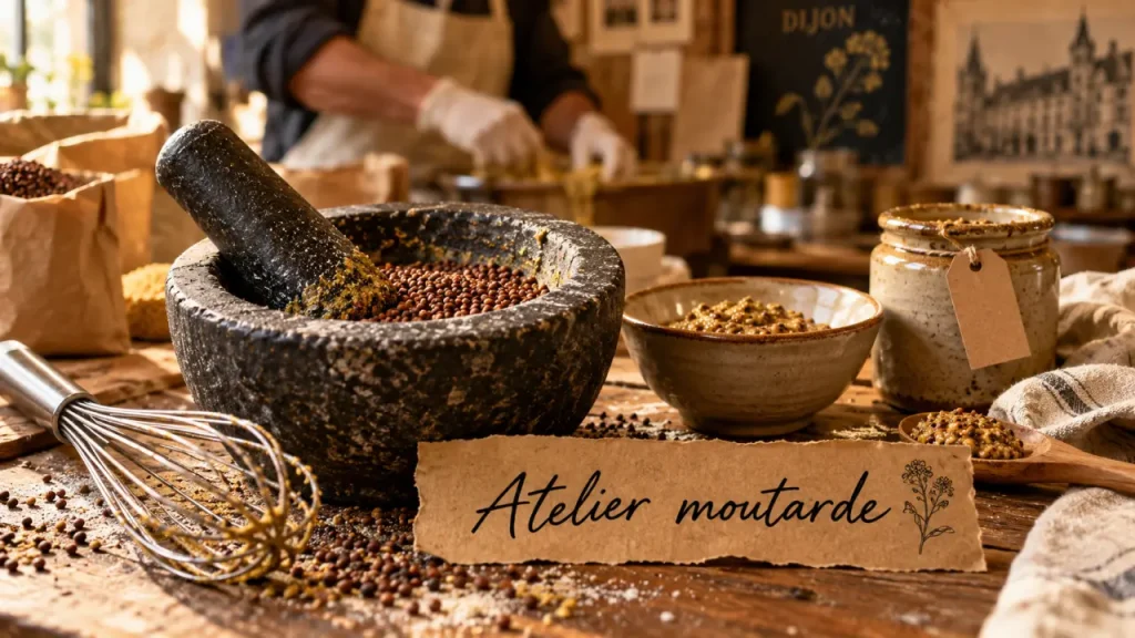Atelier moutarde à Dijon : des graines broyées au pot à emporter