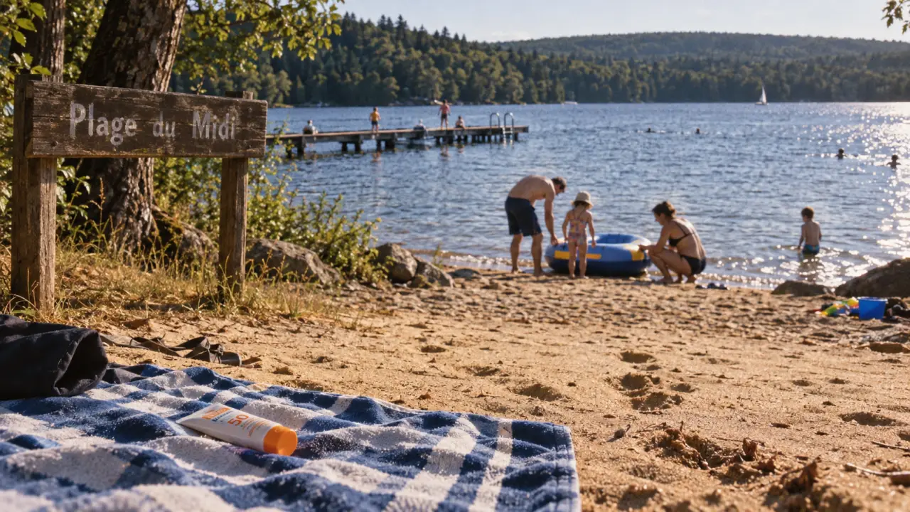Plage naturelle au lac des Settons au camping du midi morvan