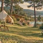 Camping naturiste morvan : piscine chauffée et calme, allée en herbe