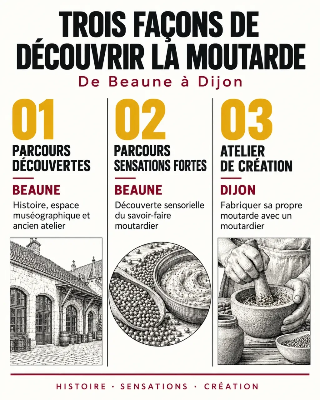 Dégustation moutarde Dijon : infographie des expériences à Dijon et Beaune