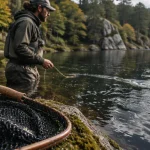 Pêche à la mouche Morvan : réservoir, épuisette et canne à mouche