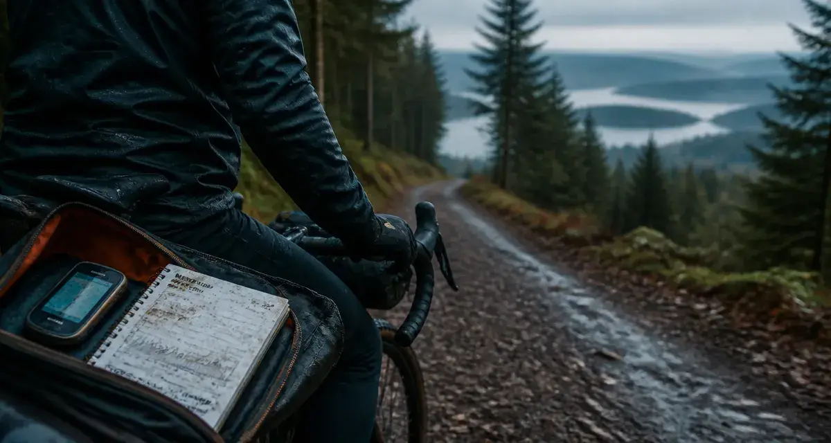 Tour du morvan vélo : cycliste sur route forestière en pluie